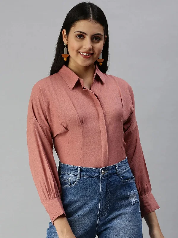Women's Mauve Solid Shirt-AE-10196-Mauve-- Cashmere Blend Cotton Blend Poly Blend