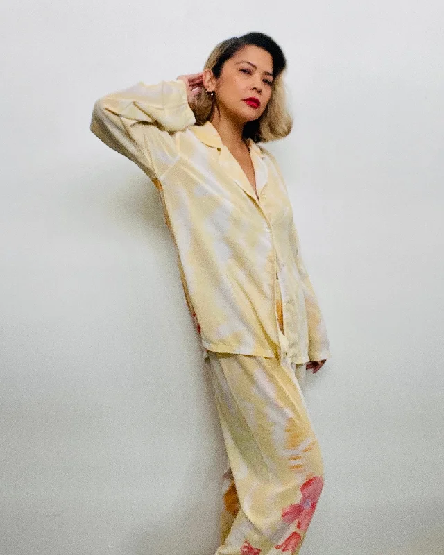 60s Tropical Printed Shirt and Pants Set-- Zippered Front Buttoned Front Snap Front