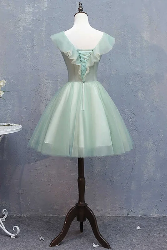 Light Green Appliques V-Neck A-Line Short Homecoming Dress Tunics Floral girly