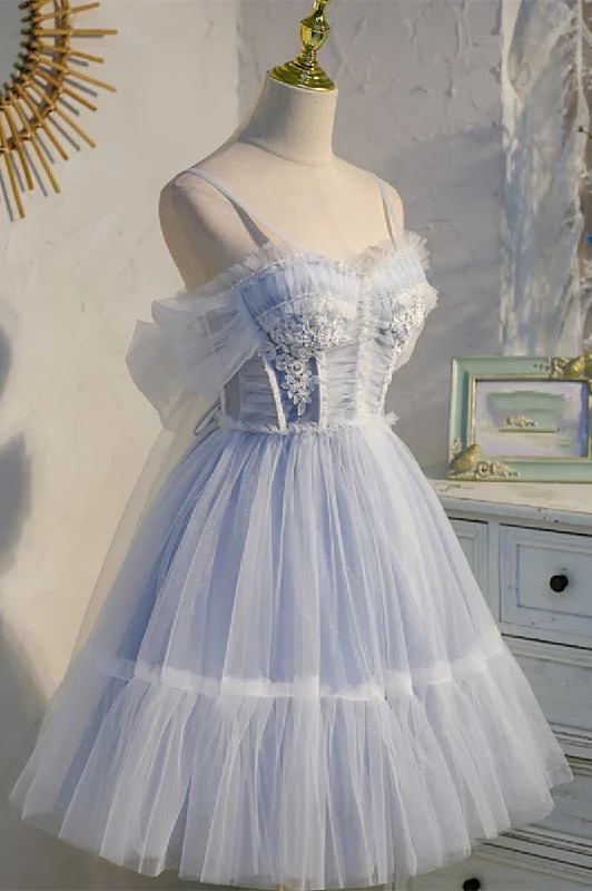 Sky Blue Sweetheart Bow-Back Short Homecoming Dress Crew Neckline Sporty