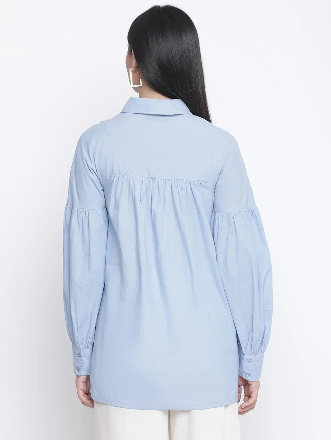Glowing Blue Materity Shirt-- Chenille Brocade Lace