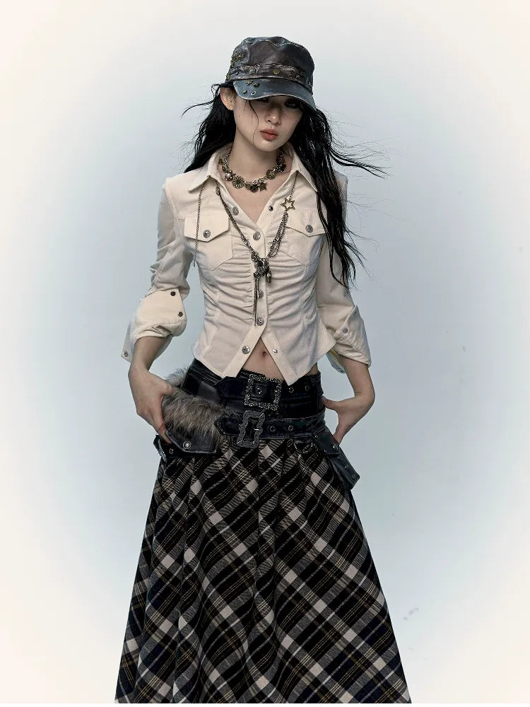 Pleated Waisted Short Work Shirt【s0000011434】-- Print Jacquard Patchwork