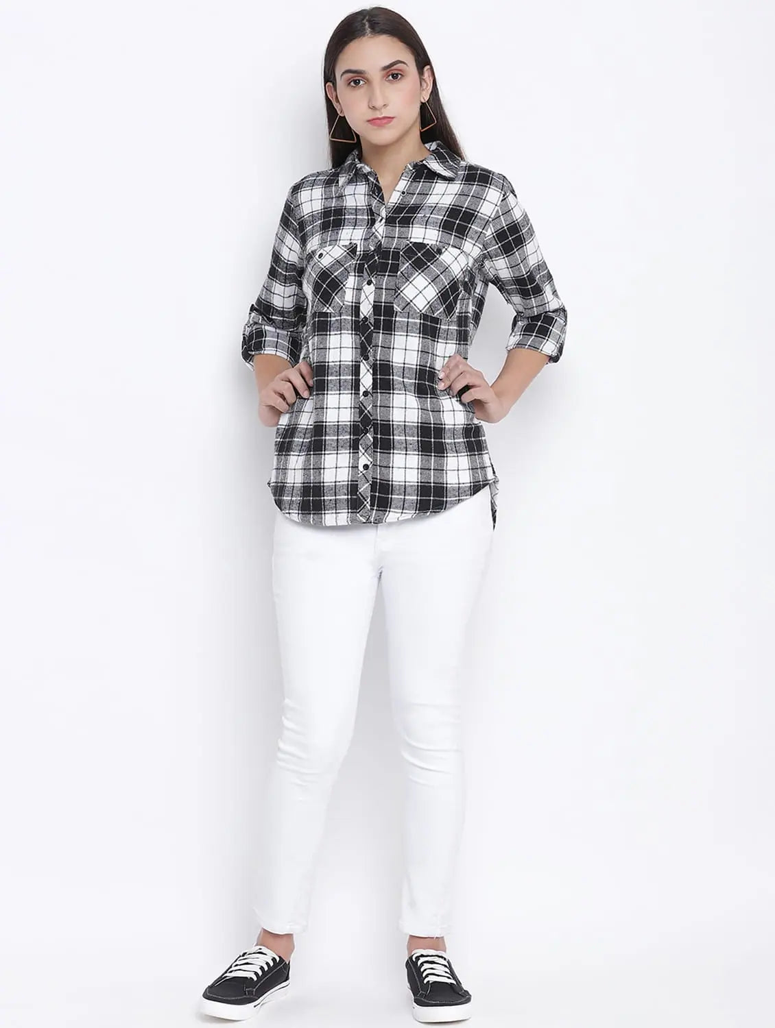 Passionate Black Brush Check Women Shirt-- Anti-Pilling Machine Wash Handmade