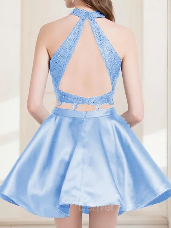 A-Line/Princess Halter Short/Mini Satin Homecoming Dresses Tunics Practical easy-care