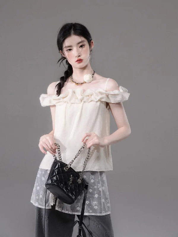 Light Yellow Flower One Shoulder Tencel Shirt COT0129-- Mesh Fabric Canvas Fabric Denim Fabric