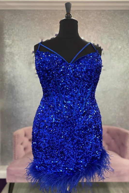 Feathers Red Sequin Straps Bodycon Short Homecoming Dress Tunics Distressed trendy