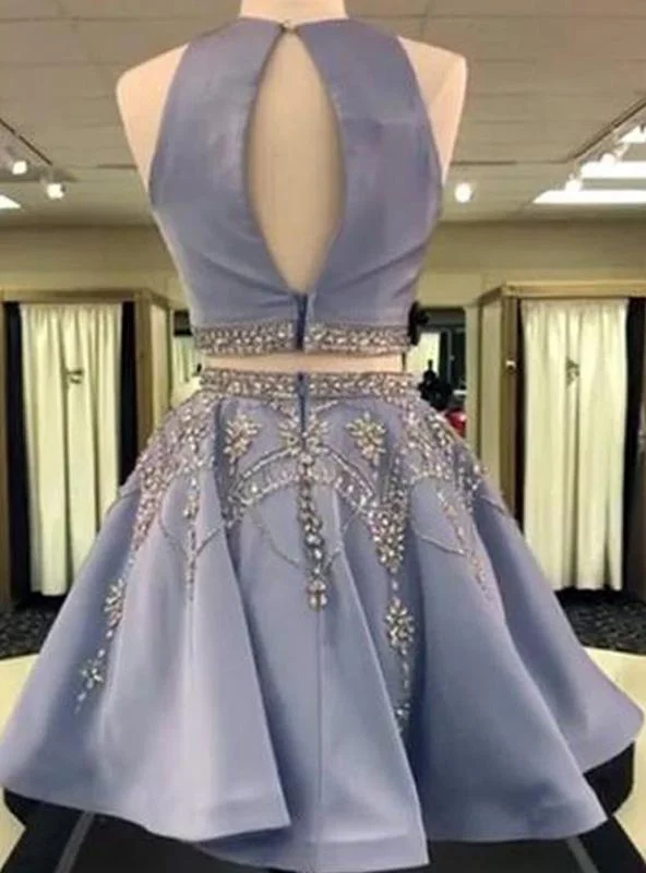 2024 A-Line/Princess Jewel Neck Sleeveless Cut Out Back Beading Two Piece Cut Short/Mini Homecoming Dresses Tunics Business professional