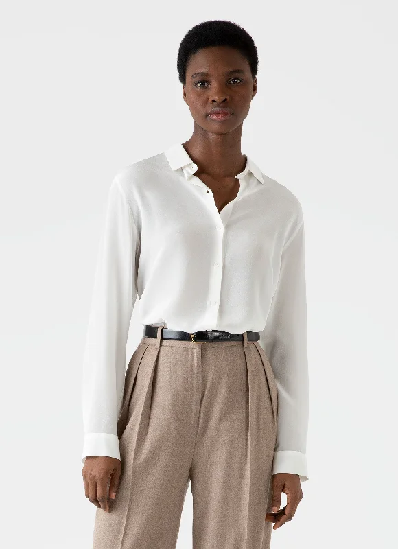 Women's Silk Shirt in Ecru-- Fleece Fabric Down Fabric Feather Fabric