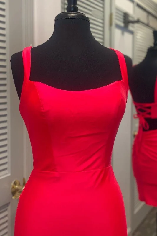 Tight Red Short Homecoming Dress with Square Neckline Tunics New arrival