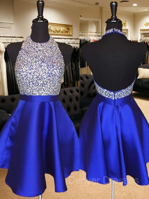 A-Line/Princess Halter Short/Mini Satin Homecoming Dresses With Beading Tunics Favorite customer