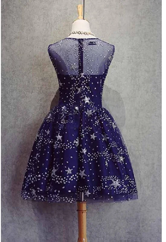 A-Line Scoop Royal Blue Tulle Short Homecoming Dress 2024 with Appliques Tunics Gym athletic