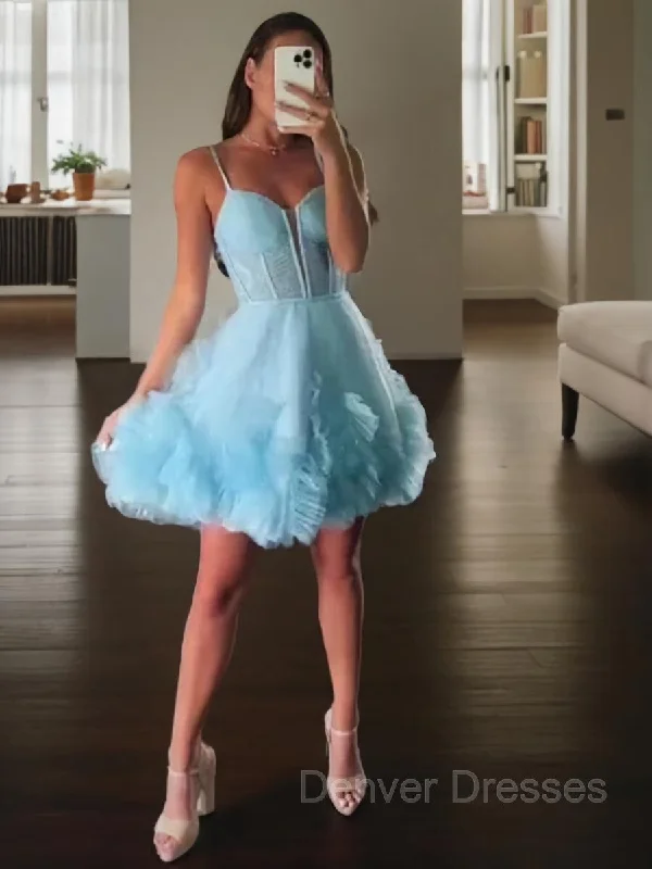A-line/Princess Straps Short/Mini Tulle Homecoming Dress with Cascading Ruffles Tunics Silk luxurious A-line/Princess Straps Short/Mini Tulle Homecoming Dress with Cascading Ruffles Tunics Silk luxurious