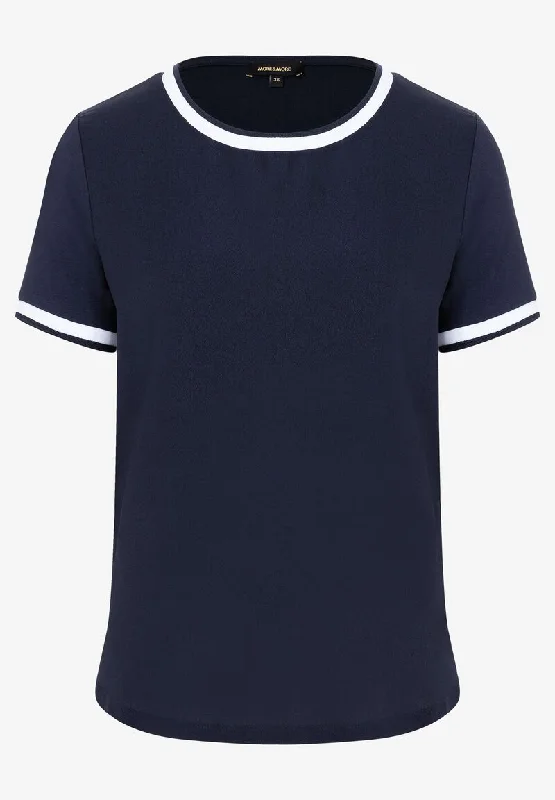 Blusenshirt mit Kontrastabschlüssen  marine/weiß  Frühjahrs-Kollektion-- Nylon Fabric Polyester Fabric Spandex Fabric