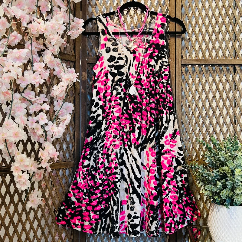 Fuchsia/Black Cheetah Print Dress Bodycon Club Sequined