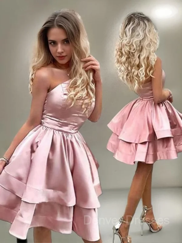 A-Line/Princess One-Shoulder Short/Mini Charmeuse Homecoming Dresses With Ruffles Tunics Spring floral