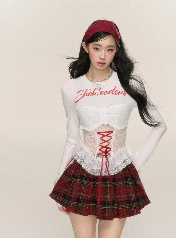Lace Edge Ballet Style Long Sleeve Splicing Slim T-shirt DIA0219-- Hooded Caped Shawl Collar