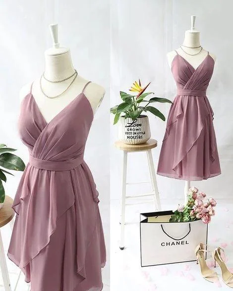 Short V Neck Homecoming Dress With Ruffles Tunics Polka dots
