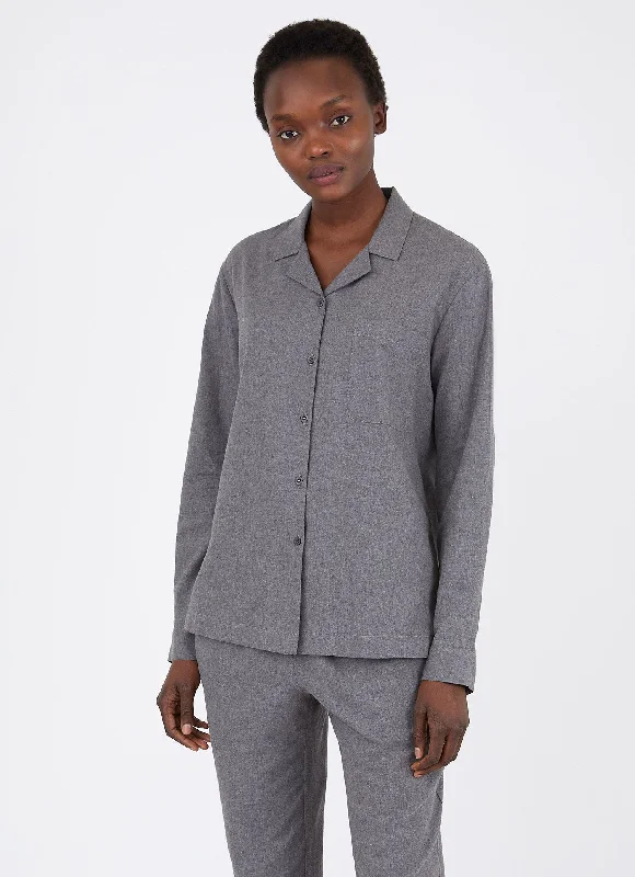 Women's Pyjama Shirt in Mid Grey Melange-- Boxy Fit Fitted Loose