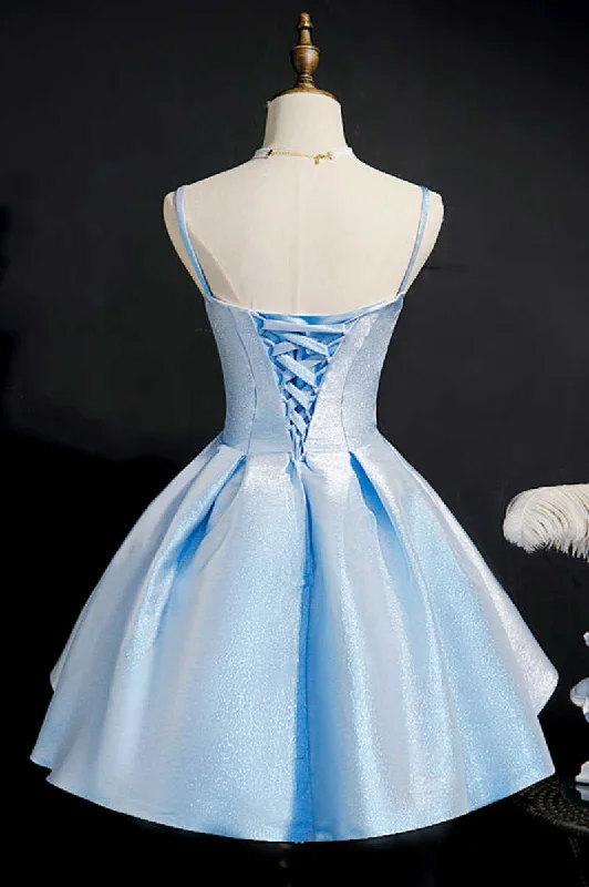 Princess Blue High-Waist A-Line Short Homecoming Dress Square Neckline Feminine