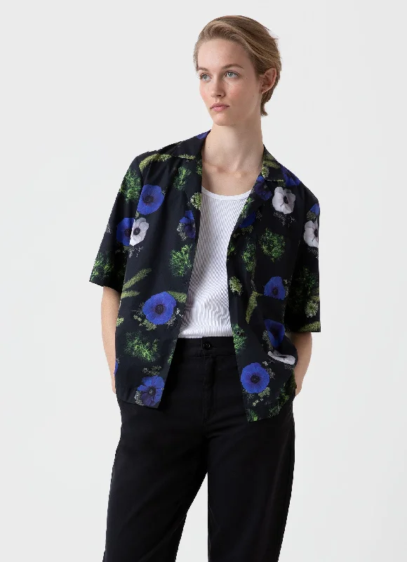 Women's Charlotte Gosch Camp Collar Shirt in Sea Moss -- Basic T-Shirt Crew Neck Short Sleeve