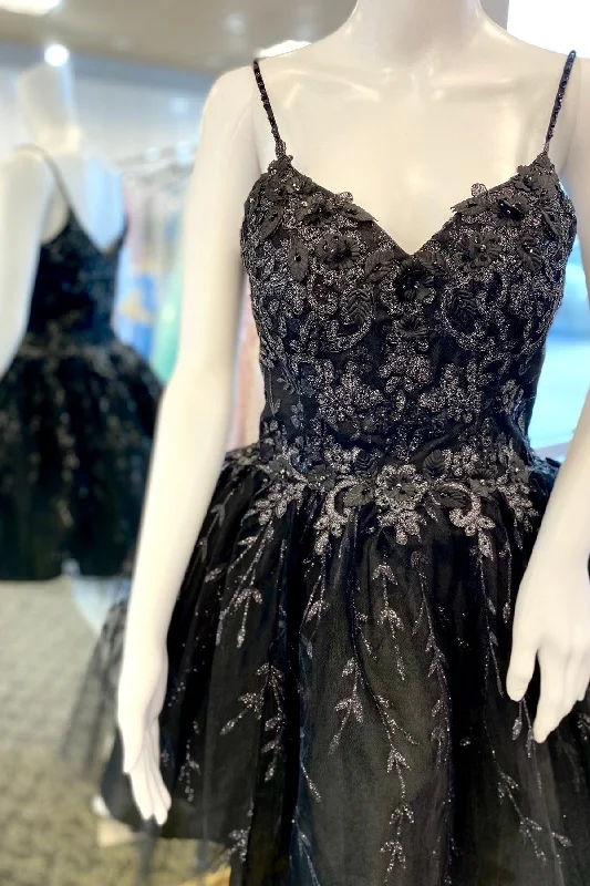 Black A-line Spaghetti Straps Appliques Short Homecoming Dress Tunics Prom sequined