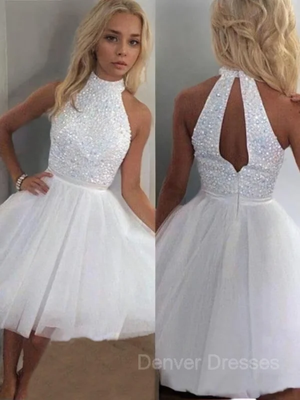 A-Line/Princess Halter Short/Mini Tulle Homecoming Dresses With Beading Tunics Gym athletic