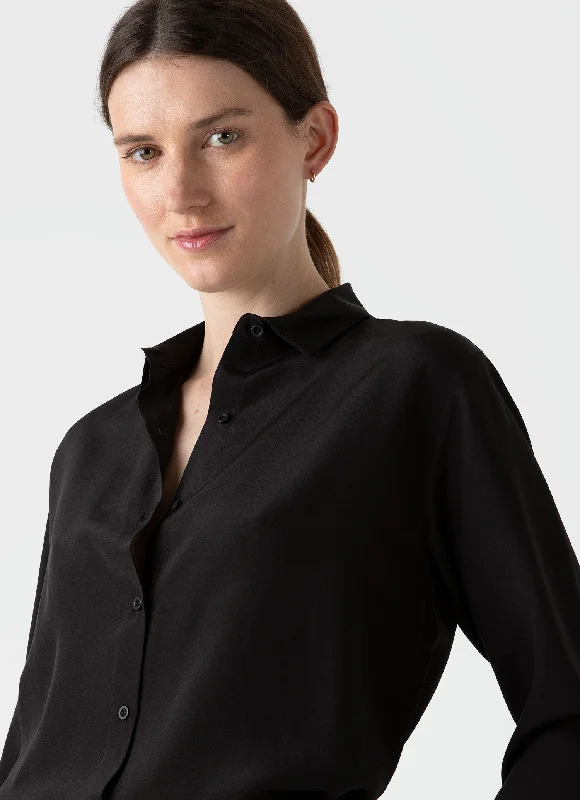 Women's Silk Shirt in Black-- Nylon Fabric Polyester Fabric Spandex Fabric