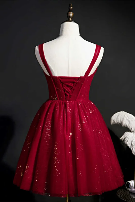Red Sequins Straps A-Line Short Homecoming Dress Tunics Luxurious high-end