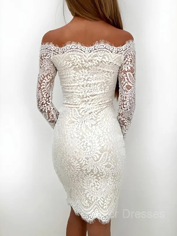 Sheath/Column Off-the-Shoulder Short/Mini Lace Homecoming Dresses Tunics Sophisticated sleek