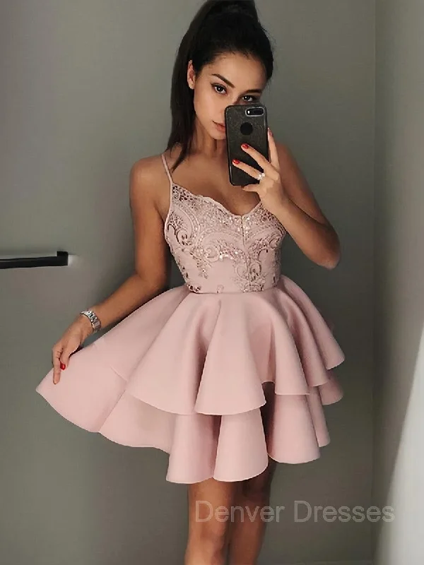 A-Line/Princess V-neck Short/Mini Satin Homecoming Dresses Tunics Trendy modern
