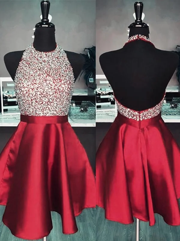 2024 Halter Satin Backless Short Homecoming Dresses Tunics Versatile all-occasion
