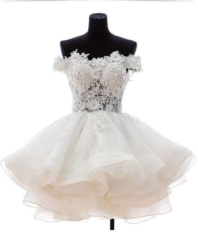 A-Line Off-the-Shoulder Appliques Short White Organza Homecoming Dress 2024 Tunics Hiking breathable