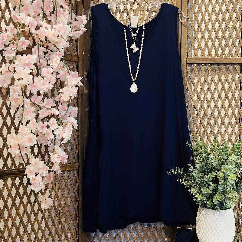 The Solid Summer Must Have Dress: Navy Blue Tunics Sale discount