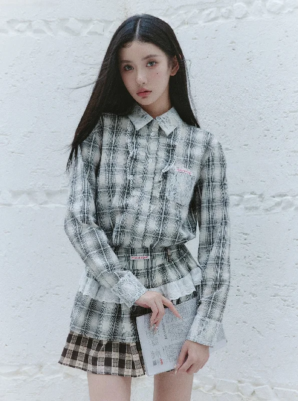 Evening Breeze Lace Plaid Shirt/Skirt FRA0228-- Cashmere Blend Cotton Blend Poly Blend