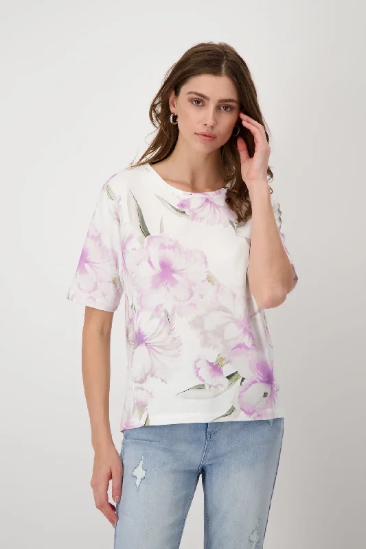T-Shirt, lavender rose gemustert-- Spandex Blend Rayon Blend Denim Blend