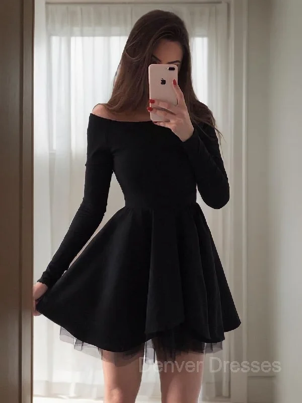 A-Line/Princess Off-the-Shoulder Short/Mini Stretch Crepe Homecoming Dresses Boatneck Modish Everyday