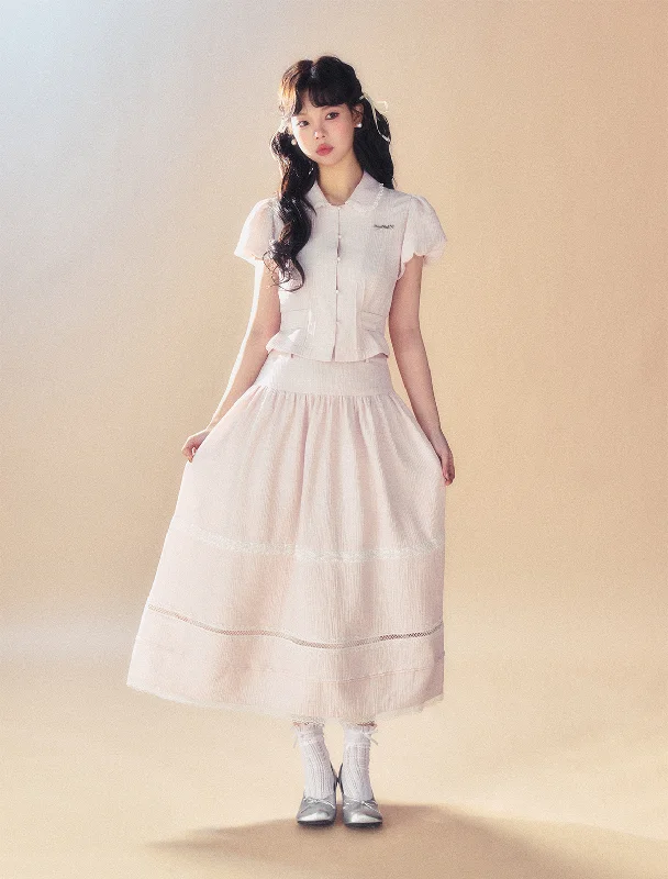 French Pink Waist Shirt/Umbrella Skirt SUN0053-- Modern Contemporary Chic