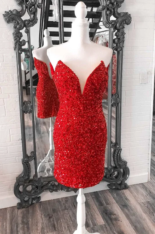 Red Sequin Strapless Short Homecoming Dress Casual Short Summer