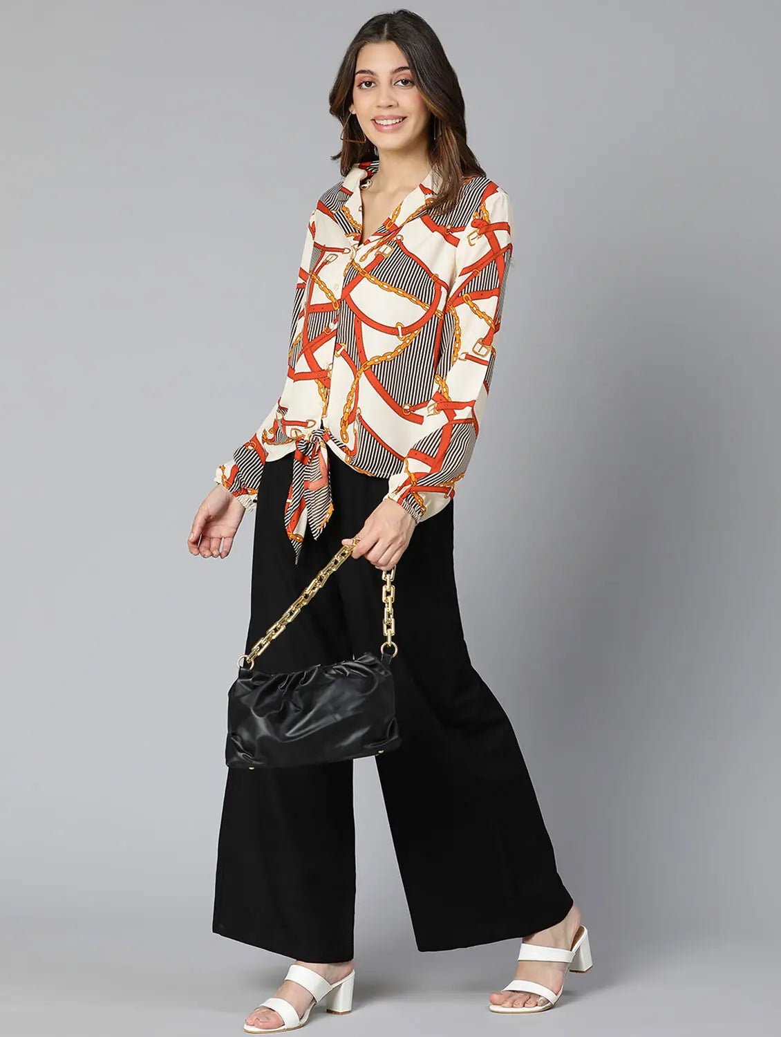 Multicolour Rich Styled Tie-Knot Women Shirt-- Spandex Blend Rayon Blend Denim Blend
