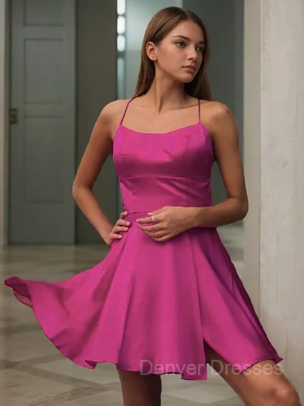 A-Line/Princess Spaghetti Straps Short/Mini Elastic Woven Satin Homecoming Dresses Square Neckline Feminine