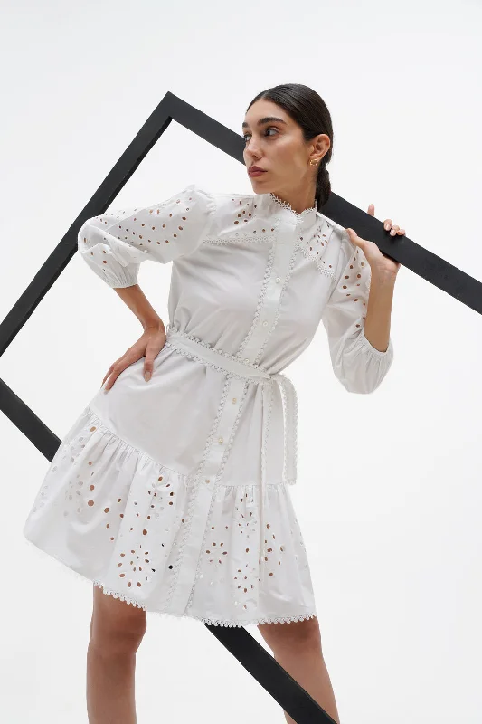 Dove Puffed Sleeve Dress Tunics Trendy modern