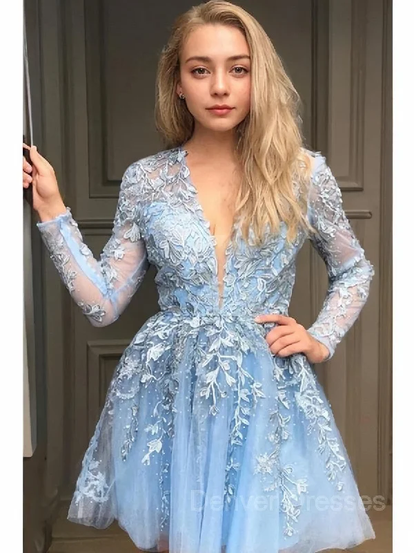 A-Line/Princess V-neck Short/Mini Lace Homecoming Dresses With Appliques Lace Tunics Plaid country