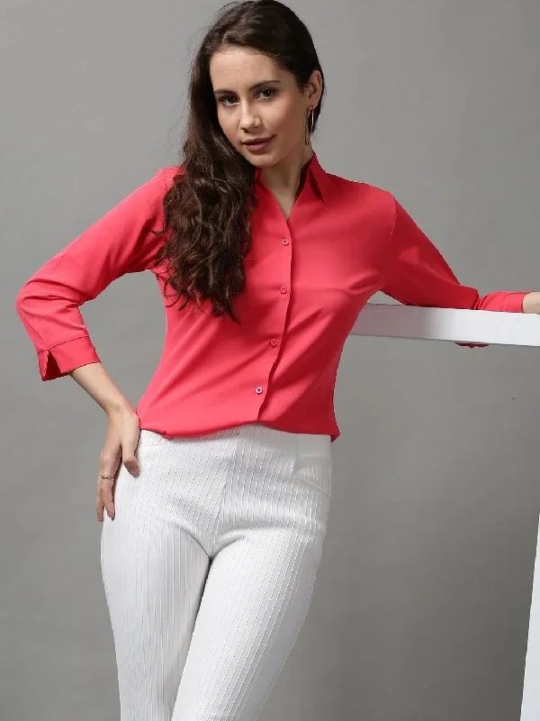 Women's Pink Solid Shirt-AE-3331023-Pink-- Seamless Knitted Crochet