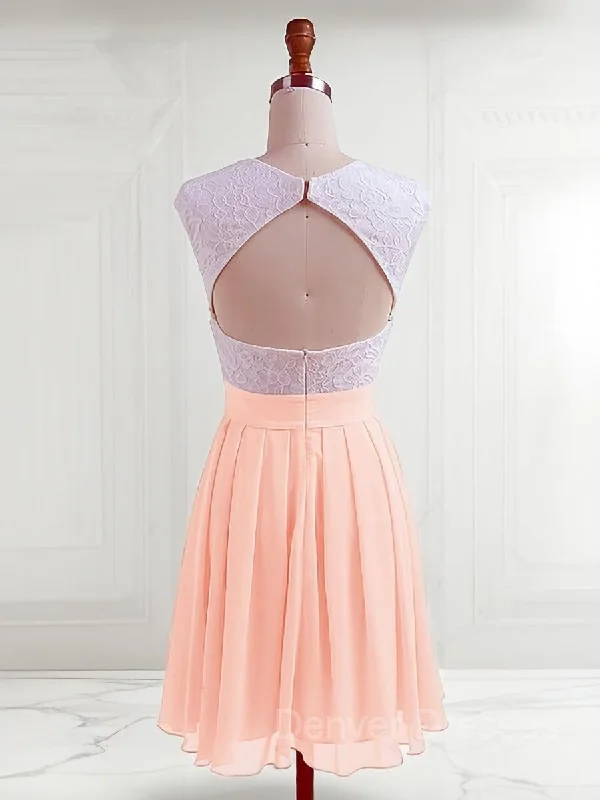 A-Line/Princess Jewel Short/Mini Chiffon Homecoming Dresses Floral Print girly