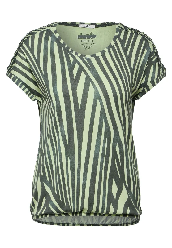Gestreiftes T-Shirt-- Zippered Front Buttoned Front Snap Front