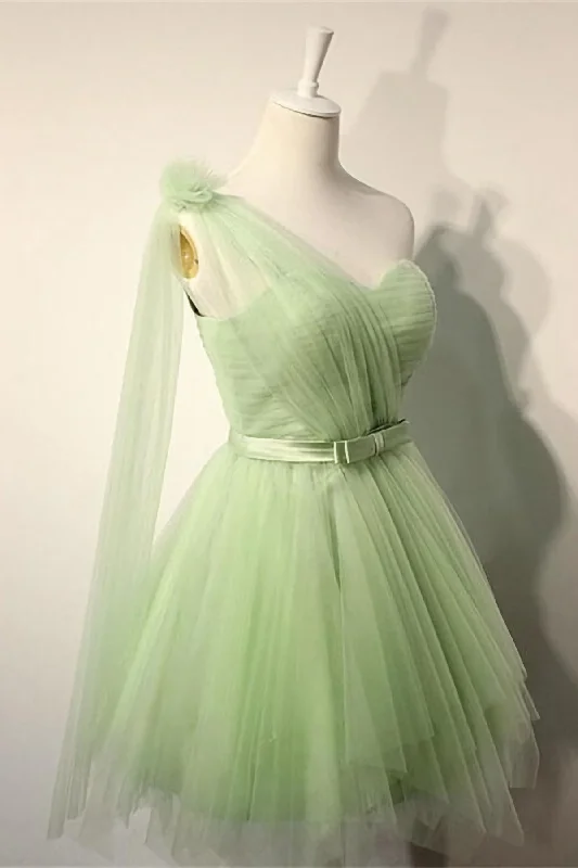Charming One Sholder Short Tulle Short Sage Simple Cheap Homecoming Dresses Tunics Cozy soft