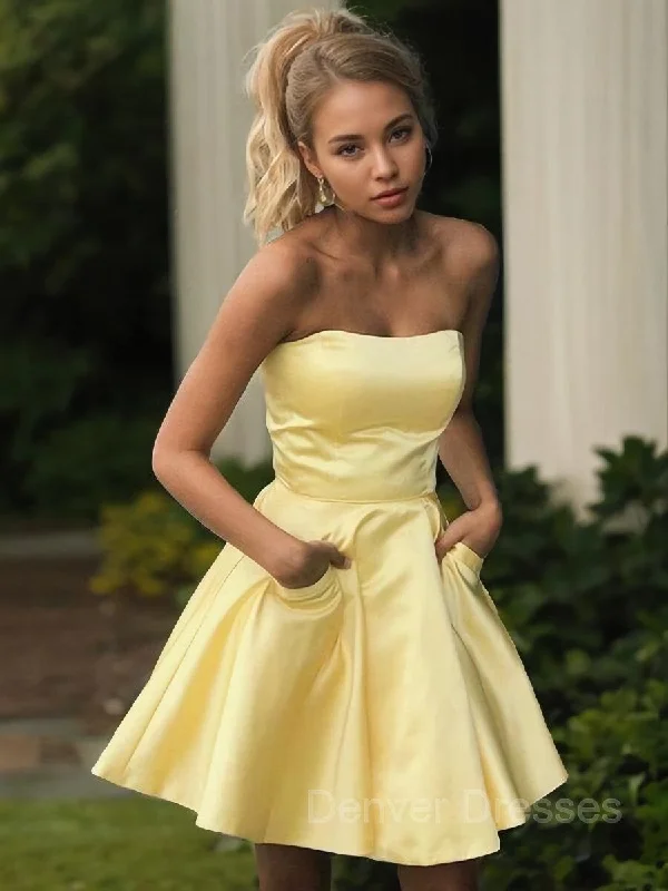 A-Line/Princess Strapless Short/Mini Satin Homecoming Dresses Tunics Chinos classic