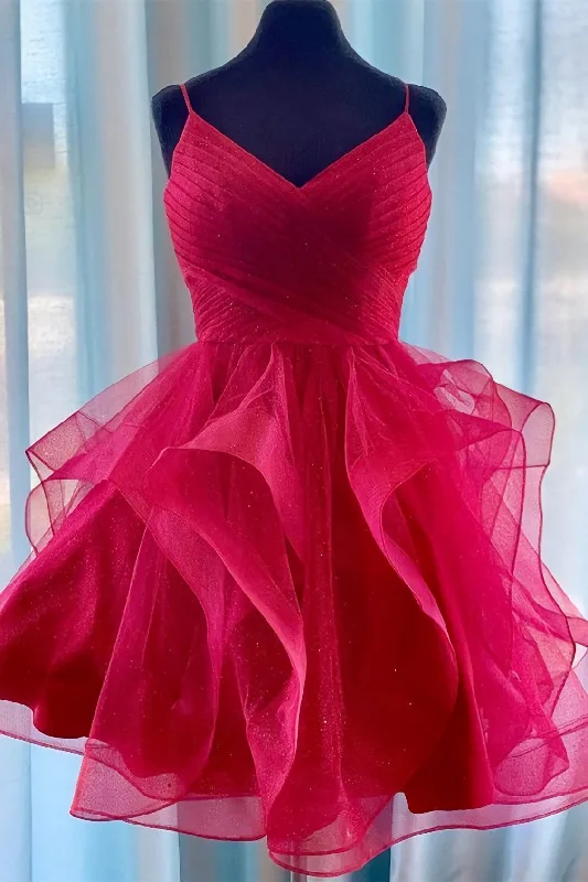 Princess Red with Ruffles Short 2024 Homecoming Dresses Tunics Timeless classic