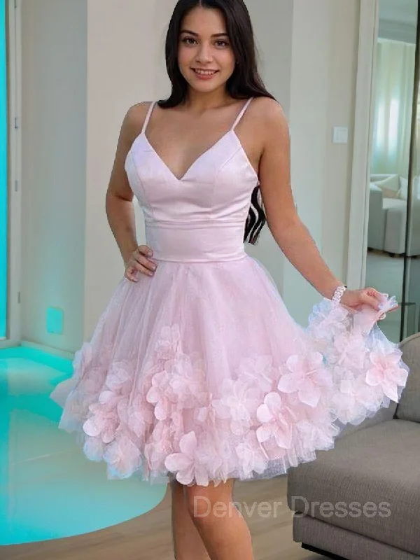 A-Line/Princess V-neck Short/Mini Tulle Homecoming Dresses With Flower Shift Classic Vintage