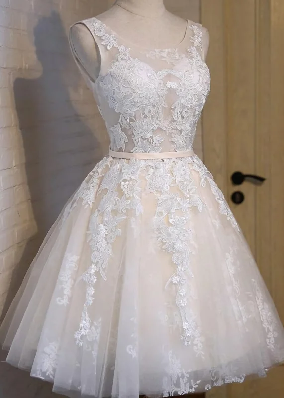 Scoop Neckline Short Ivory Lace Cute Affordable Short Perfect Homecoming Dresses Tunics Sophisticated sleek